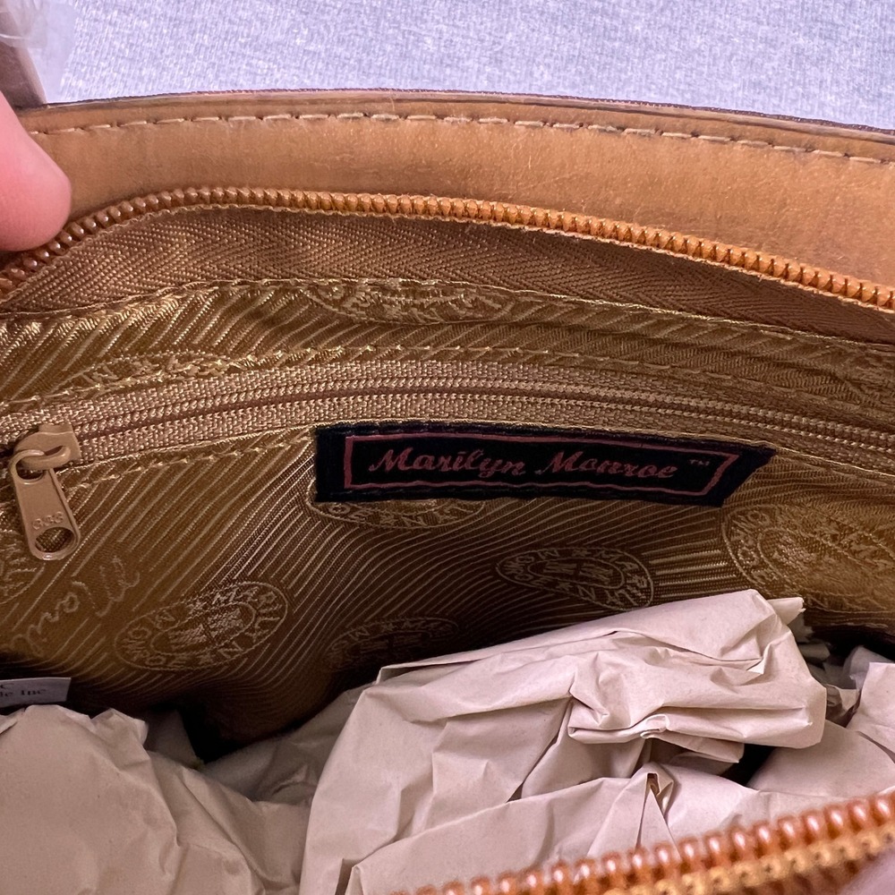 Marilyn Monroe Rhinestone Graphic Mini Satchel Handbag Womens Small Camel Brown - Picture 5 of 8